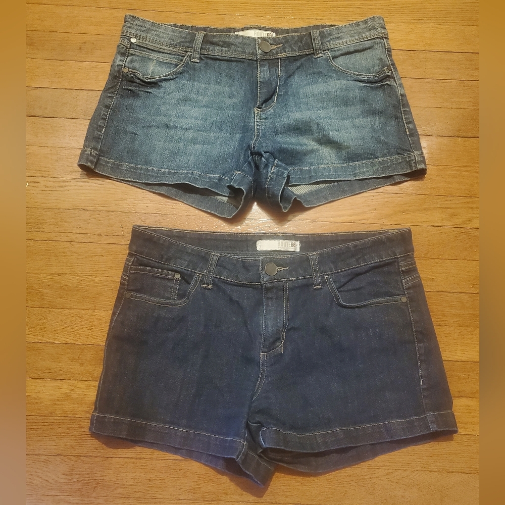 Route 66 Women's Junior Denim Jean Shorts - Light And Dark Blue Lot of 2